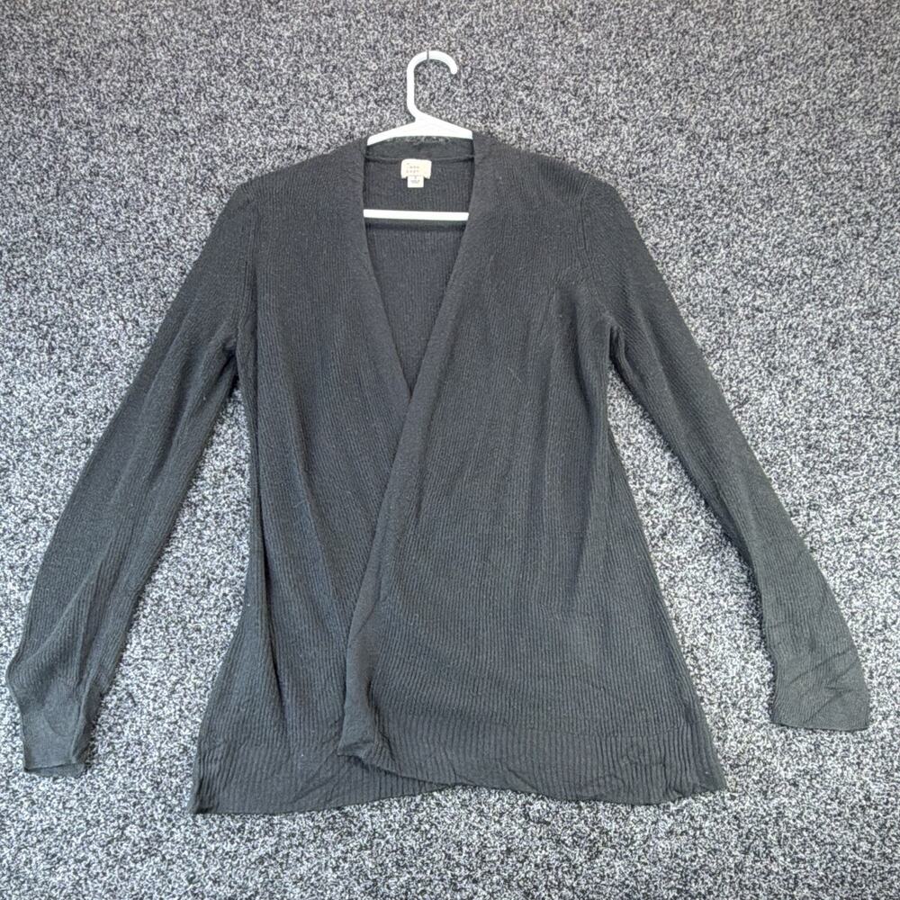 A New Day Women's Black Ribbed Rib-Knit V-Neck Open Front Cardigan Sweater S